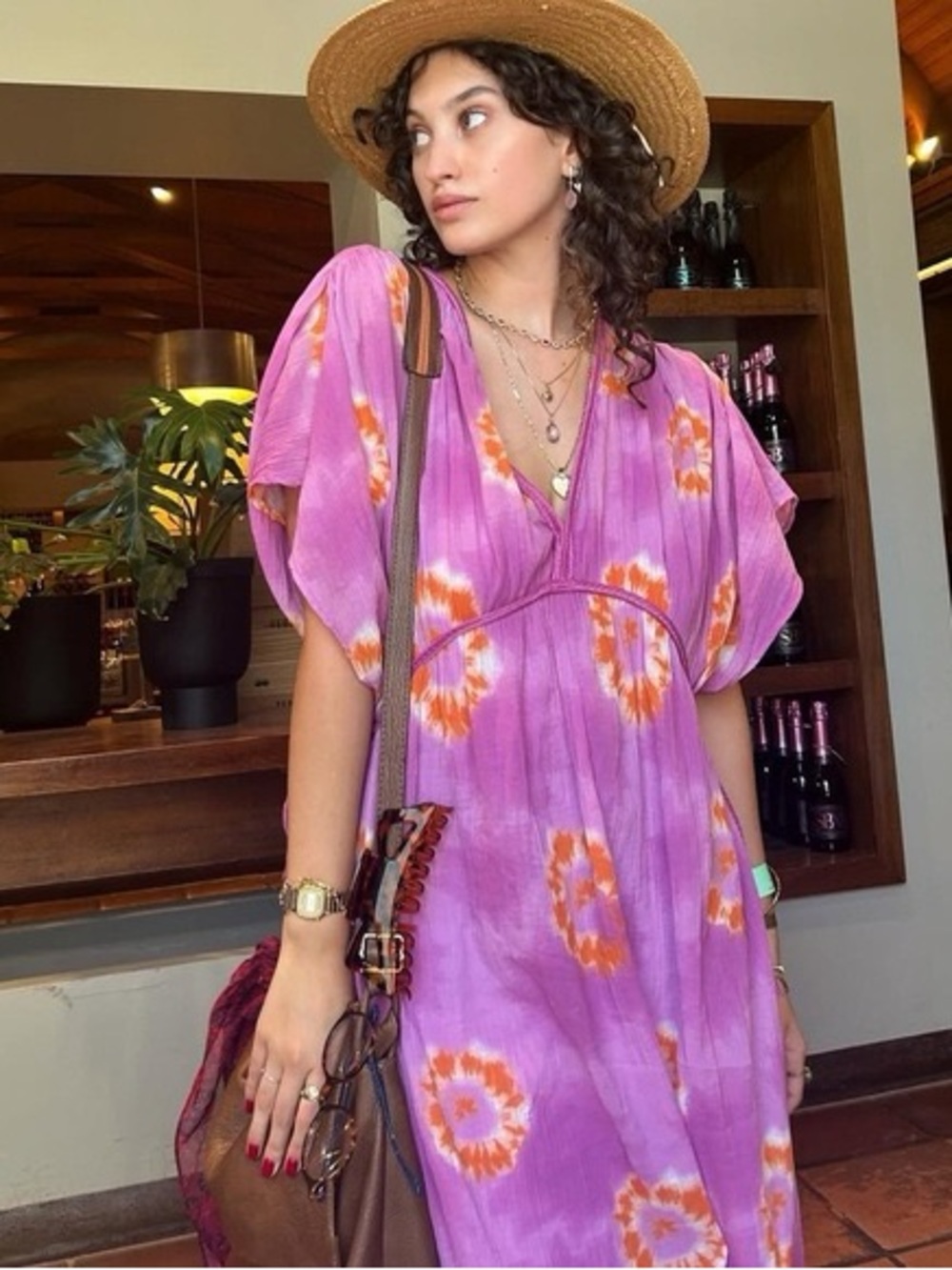 Zara Purple Kaftan with Orange Accents – Size M/L
